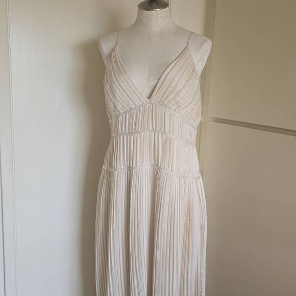 Banana Republic JACQUI Pleated Maxi Dress in Ivory, Spaghetti Strap, 14, NWOT - Picture 6 of 11
